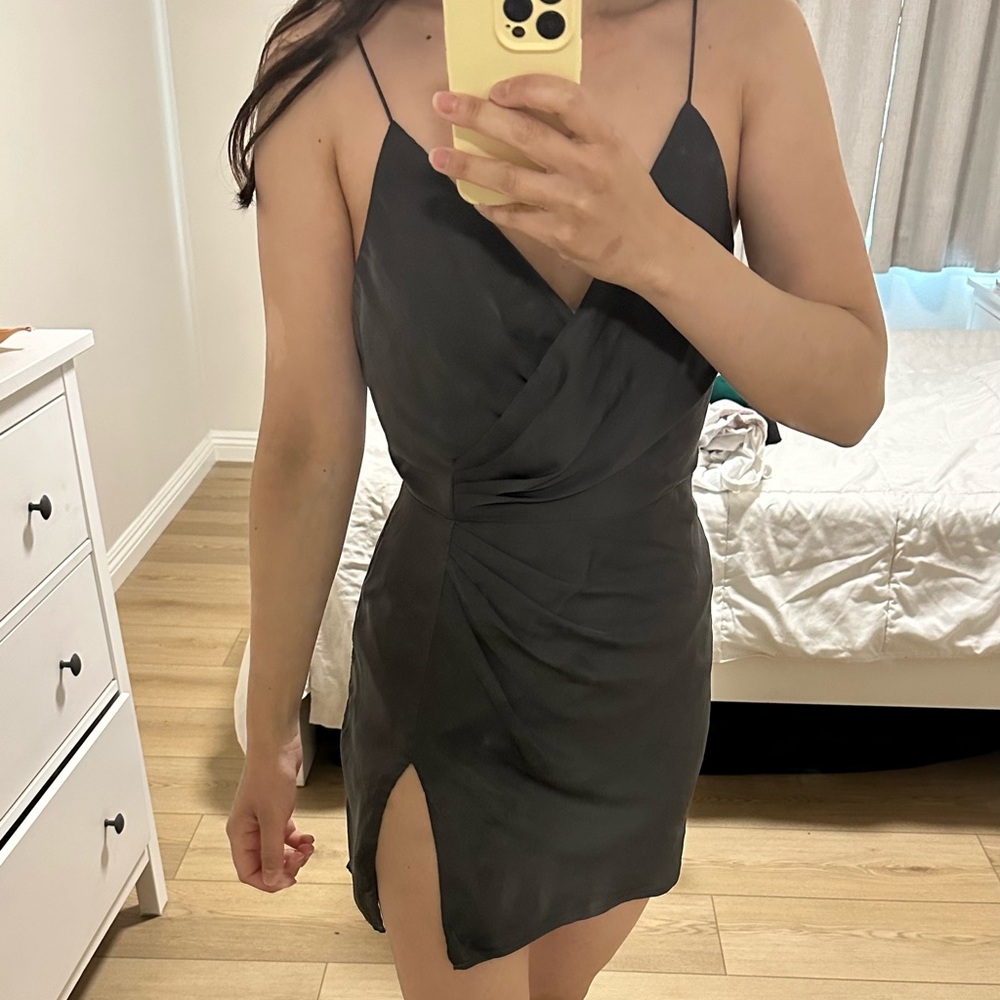 Tobi Black Wrap Mini Dress